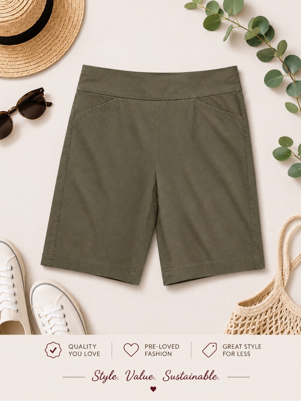 Chico’s • Perfect Stretch Shorts in Olive Green - Pull On Style - 9” Inseam - Picture 11 of 11